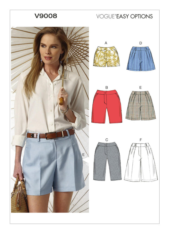 Vogue Schnittmuster V9008 – Damen Shorts mit Taschen- und Trägervarianten