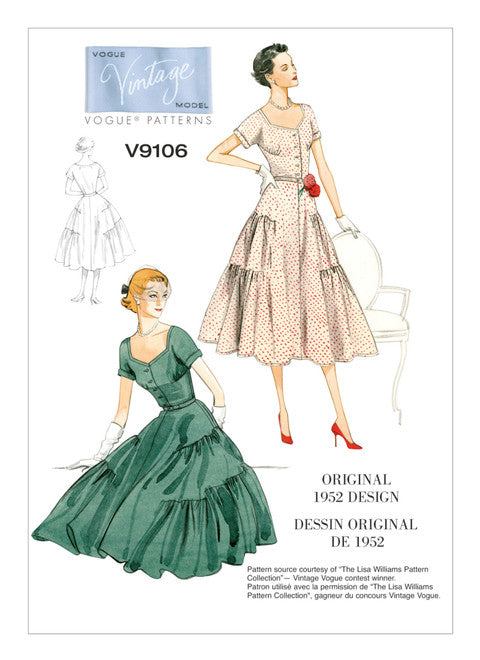 Vogue Sewing Pattern V9106 Vintage Tiered Dress with Ruffles 1950s