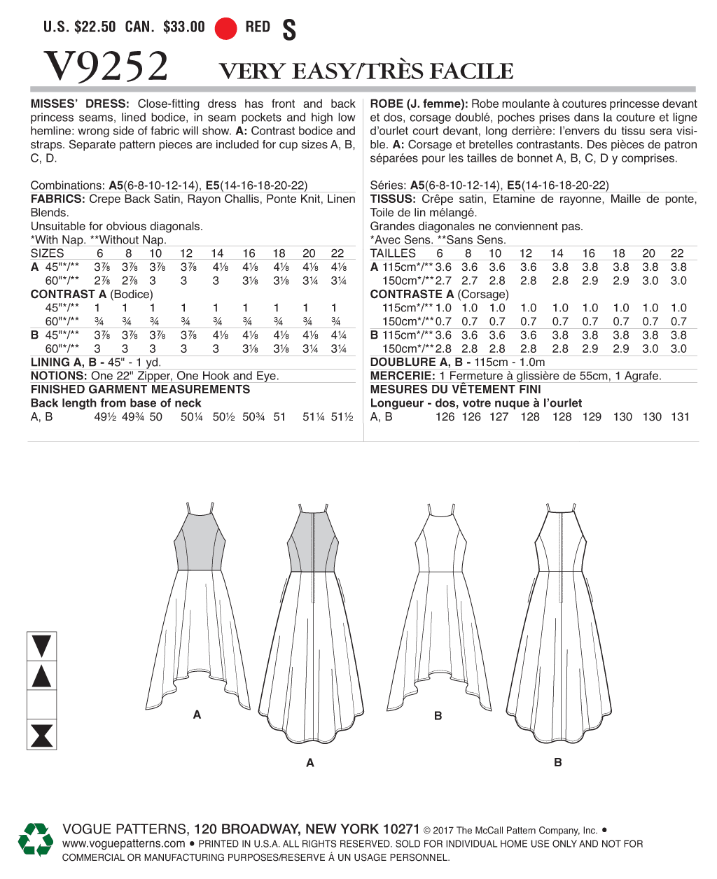 Vogue Schnittmuster V9252 Damen Kleid