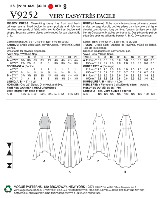 Vogue Schnittmuster V9252 Damen Kleid