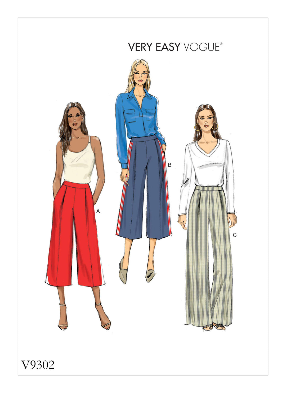 Vogue Patterns Schnittmuster V9302 – Damenhose mit geradem Bein und lockerer Passform