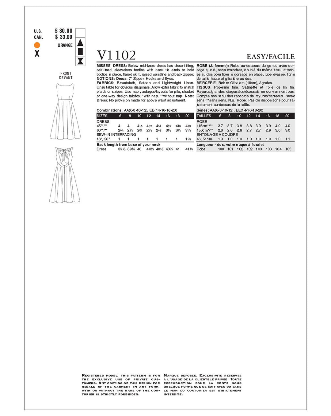 Vogue Schnittmuster V1102 außergewöhnliches Damenkleid