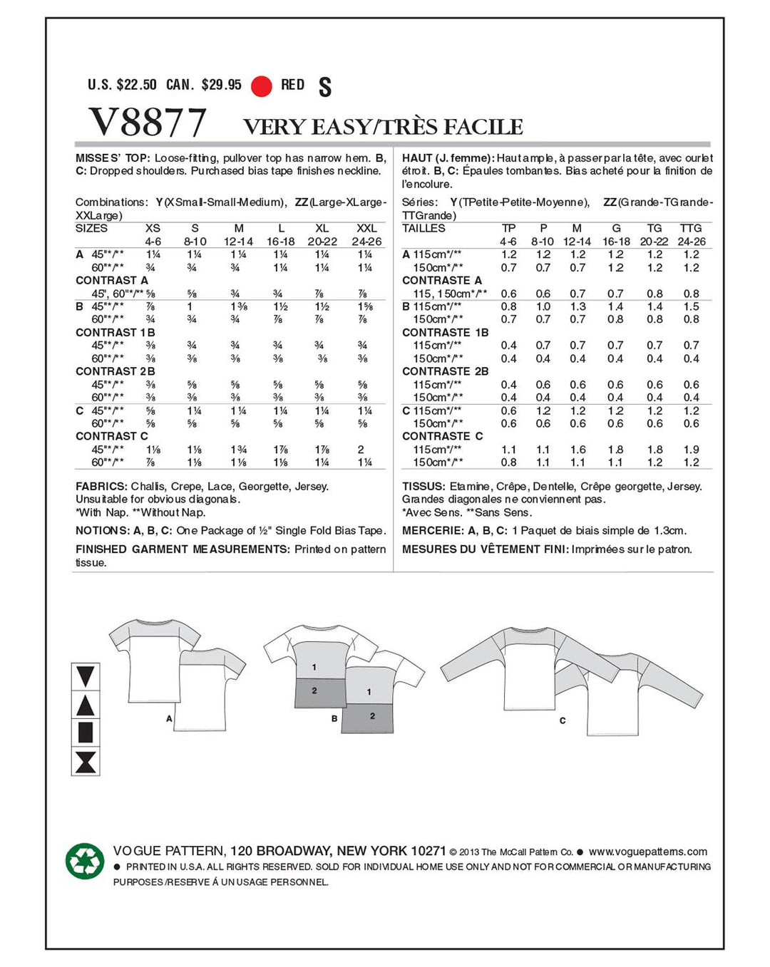 Vogue sewing pattern V8877 women's top