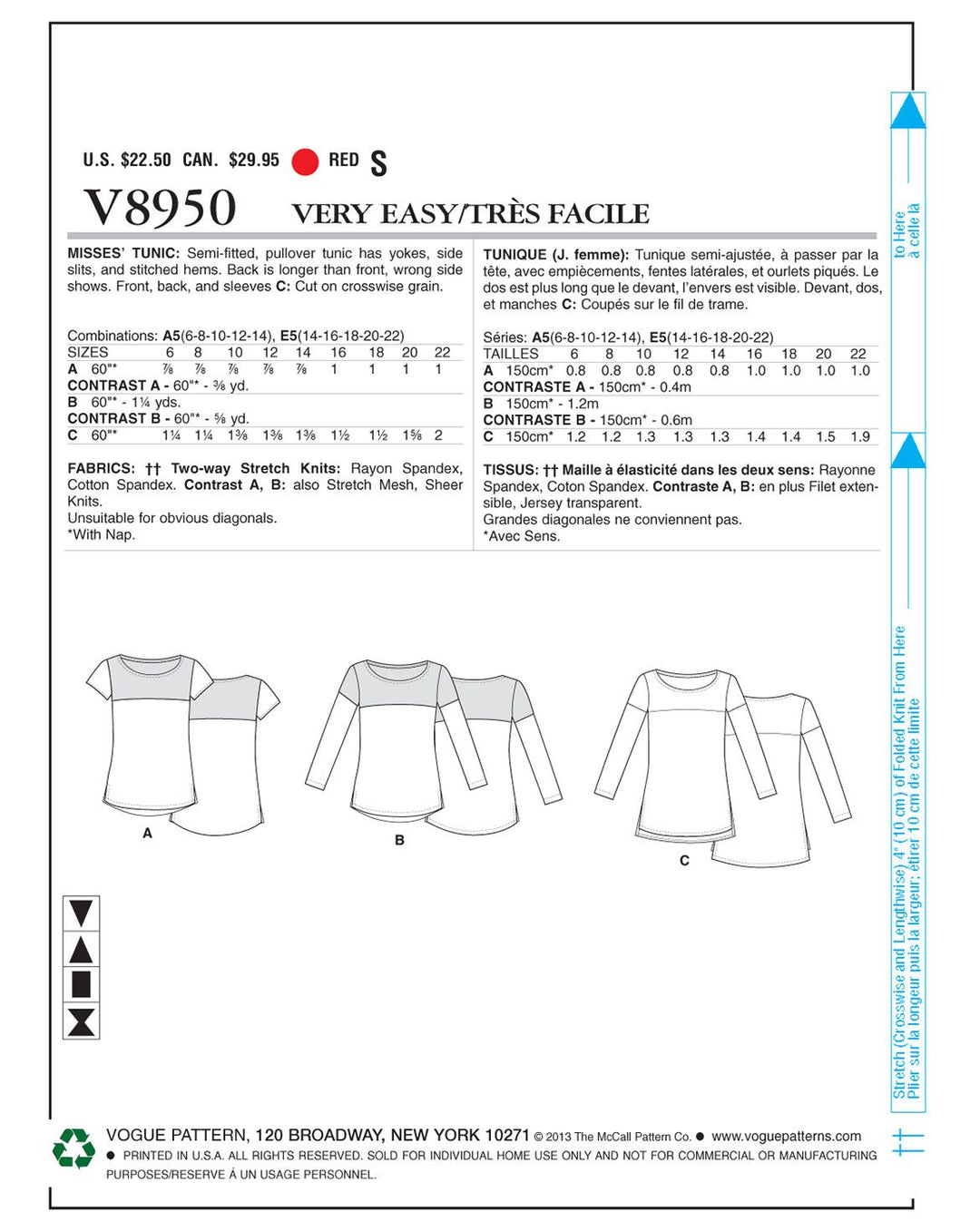 Vogue Schnittmuster V8950 – Damen Pullover-Tunika mit Passe