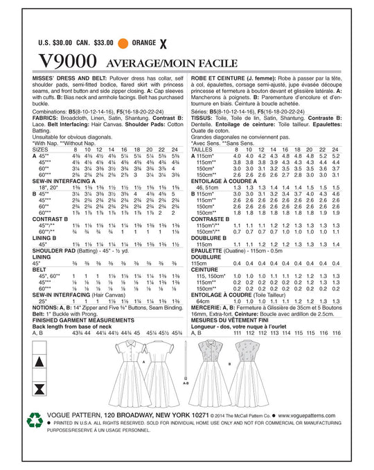 Vintage Vogue Schnittmuster V9000 – Damen Vintagekleid 1950er Jahre