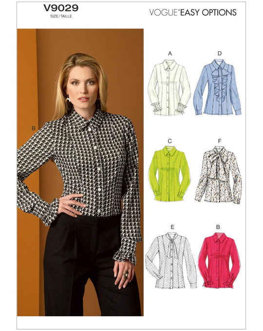 Vogue Schnittmuster V9029 – Damen Bluse mit Kragenvarianten und Rüschenärmeln