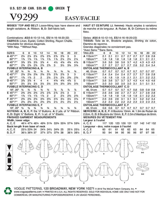 Vogue sewing pattern V9243 women's top