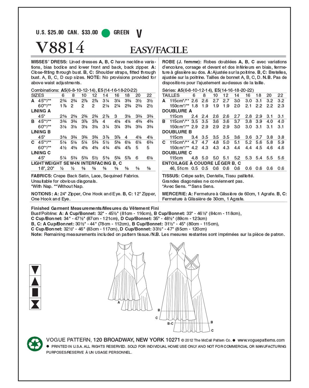 Vogue Schnittmuster V8814 Damen Kleid
