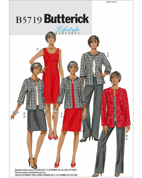 Butterick Schnittmuster B5719 – Damen Blazer, Etuikleid, Rock & Hose