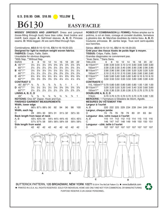 Butterick sewing pattern B6130 women's jumpsuit