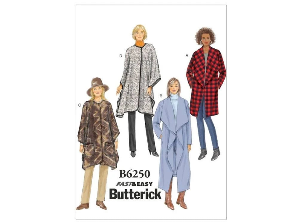 Patron de couture Butterick B6250, veste, manteau ou cape pour femme