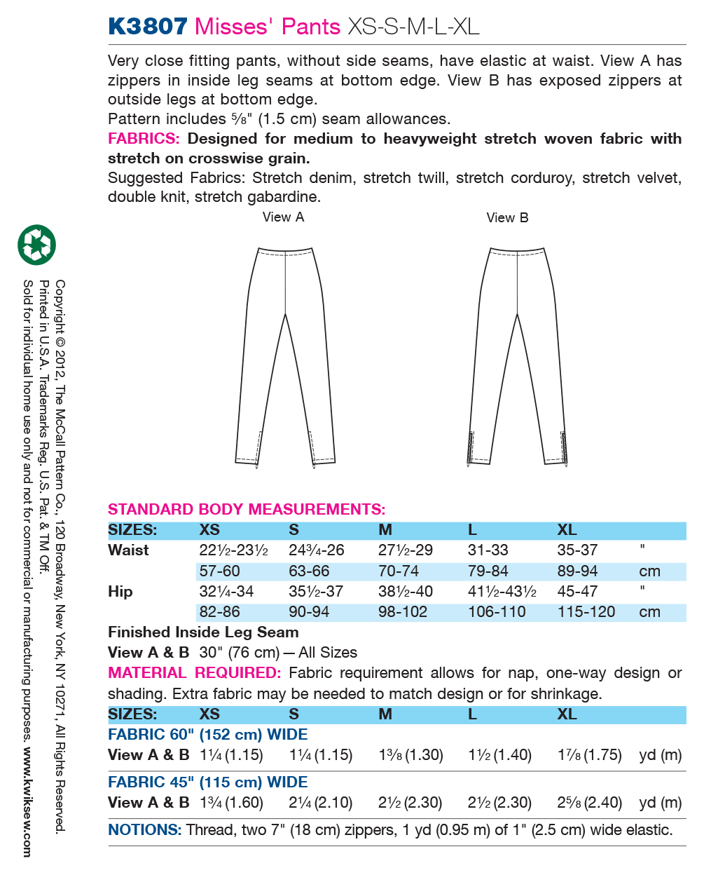 Kwik Sew pattern K3807