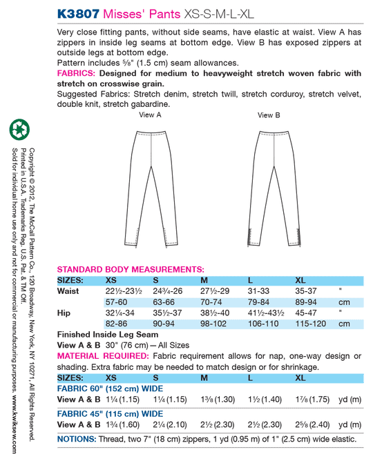 Kwik Sew pattern K3807